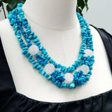 Turquoise Crystal Quartz Rose Flowers Necklace