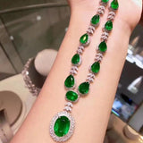 925 Silver Emerald Necklace Pt950 Diamond High-end Jewelry