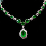 925 Silver Emerald Necklace Pt950 Diamond High-end Jewelry