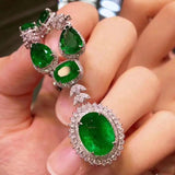 925 Silver Emerald Necklace Pt950 Diamond High-end Jewelry