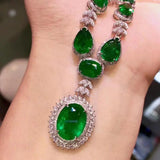 925 Silver Emerald Necklace Pt950 Diamond High-end Jewelry