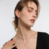 Freshwater Pearl Necklace Rice Grain Women Clavicle Chain Baroque Button Pendant