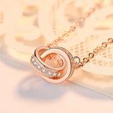 Silver Temperament Rose Interlocking Necklace Double Ring Diamond Clavicle Chain