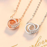 Silver Temperament Rose Interlocking Necklace Double Ring Diamond Clavicle Chain