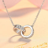 Silver Temperament Rose Interlocking Necklace Double Ring Diamond Clavicle Chain