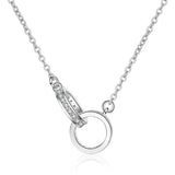 Silver Temperament Rose Interlocking Necklace Double Ring Diamond Clavicle Chain