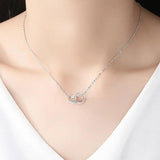 Silver Temperament Rose Interlocking Necklace Double Ring Diamond Clavicle Chain