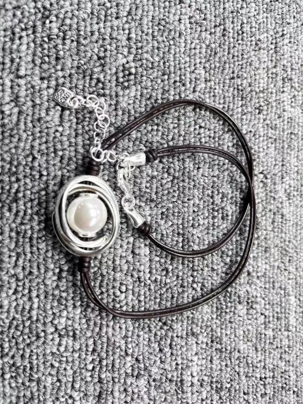 Electroplated 925 Silver Knot Pearl Necklace Jewelry Gift