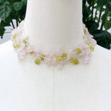 Real Stone Pink Green Necklace - Rose Quartz Lemon Jade Choker