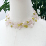 Real Stone Pink Green Necklace - Rose Quartz Lemon Jade Choker