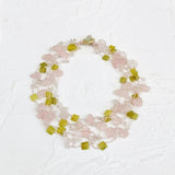 Real Stone Pink Green Necklace - Rose Quartz Lemon Jade Choker