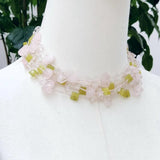 Real Stone Pink Green Necklace - Rose Quartz Lemon Jade Choker