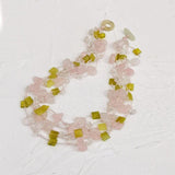 Real Stone Pink Green Necklace - Rose Quartz Lemon Jade Choker