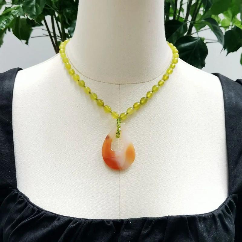 Real Stone Green Orange Necklace Lemon Jade Agate Women Necklace Jewelry Gift