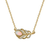 S925 Silver Necklace Leaf Pendant Opal Diamond Jewelry