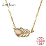 S925 Silver Necklace Leaf Pendant Opal Diamond Jewelry