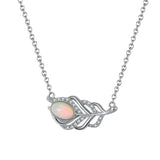 S925 Silver Necklace Leaf Pendant Opal Diamond Jewelry