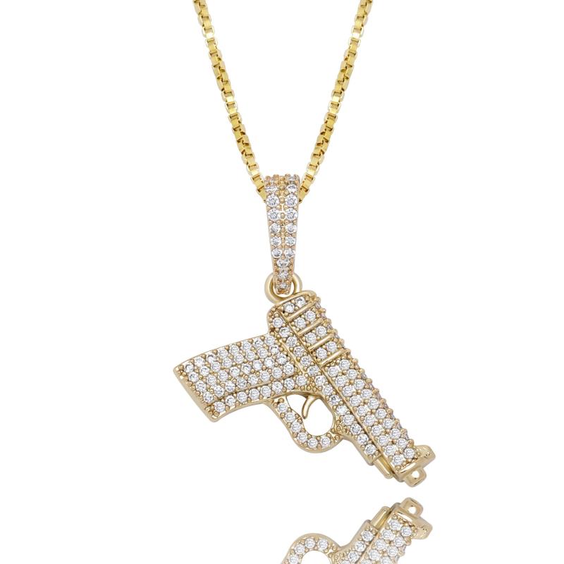 JINAO Hip Hop Jewelry Pistol Pendant Ice Out Zircon Necklace