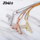 JINAO Hip Hop Jewelry Pistol Pendant Ice Out Zircon Necklace