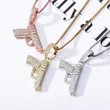 JINAO Hip Hop Jewelry Pistol Pendant Ice Out Zircon Necklace