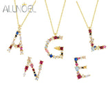 Rainbow Crystal Initial Letter M K W F Necklace 925 Sterling Silver Women