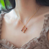 Rainbow Crystal Initial Letter M K W F Necklace 925 Sterling Silver Women
