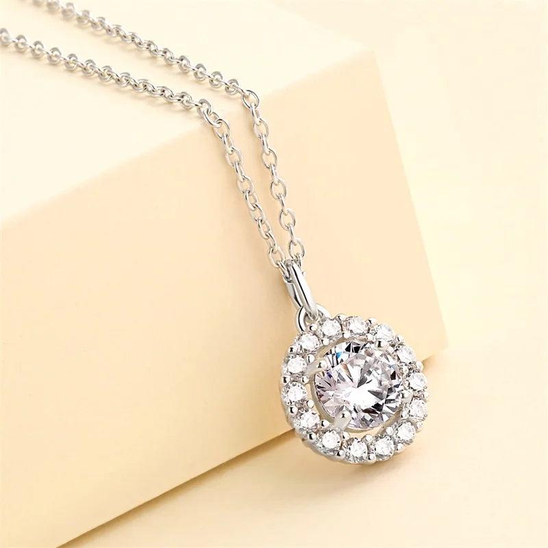 925 Silver Necklace with Zircon Charms Pendant for Wedding