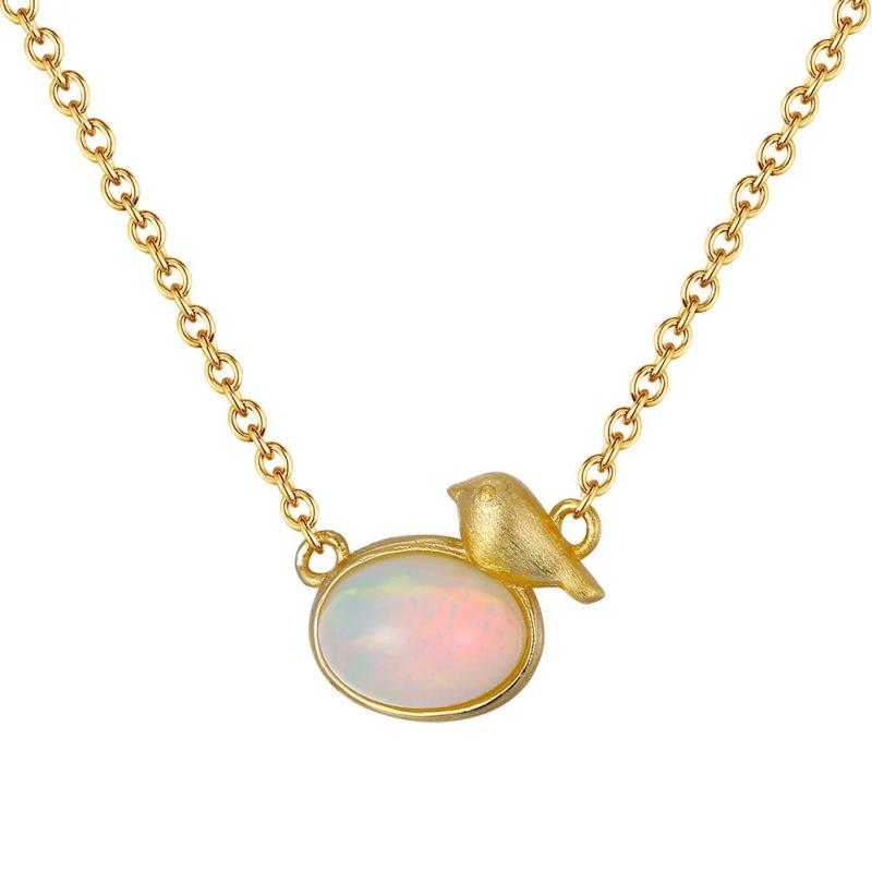 S925 Sterling Silver Necklace 9mm Birds Pendants with Opal Stone