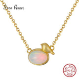 S925 Sterling Silver Necklace 9mm Birds Pendants with Opal Stone