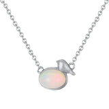 S925 Sterling Silver Necklace 9mm Birds Pendants with Opal Stone