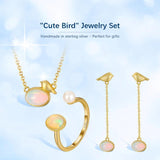 S925 Sterling Silver Necklace 9mm Birds Pendants with Opal Stone