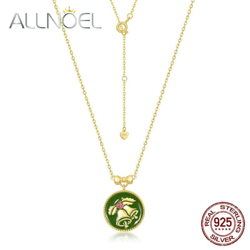 Christmas Bell Santa Claus Pendant Necklace 925 Sterling Silver