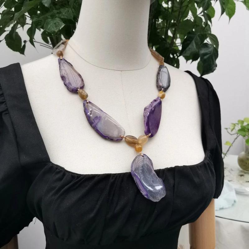 Purple Agate Pendant Necklace for Women - Gift Jewelry