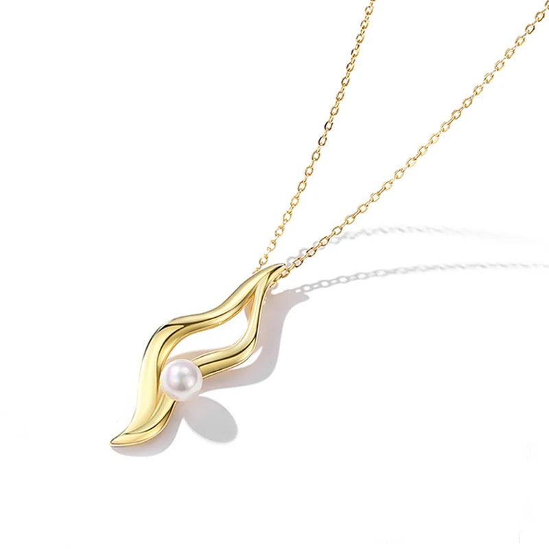 S925 Silver Necklace Women Pearls O-Shape Chain Arc Pendant