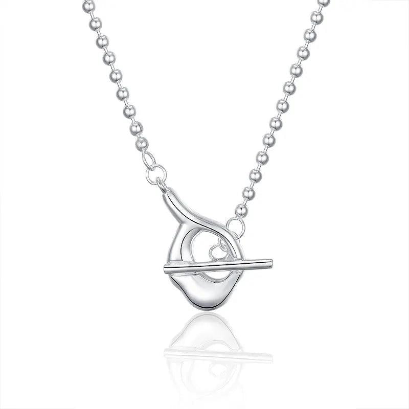 Irregular 925 Silver Necklace Bead Chain Alien OT Women Girls Fine Jewelry