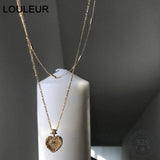 925 Silver Heart Double Layer Necklace Zircon Pendant for Women