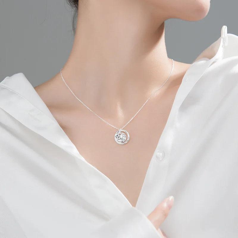 Geometric Circles Necklace & Pendant 925 Sterling Silver for Women