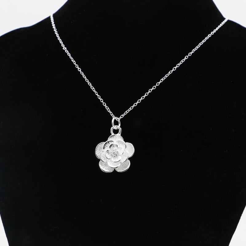 925 Silver Camellia Necklace Flower Pendant Choker Gift Jewelry