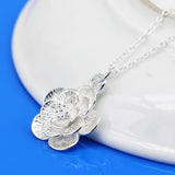 925 Silver Camellia Necklace Flower Pendant Choker Gift Jewelry