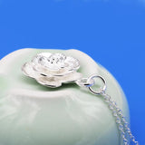 925 Silver Camellia Necklace Flower Pendant Choker Gift Jewelry