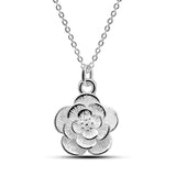 925 Silver Camellia Necklace Flower Pendant Choker Gift Jewelry