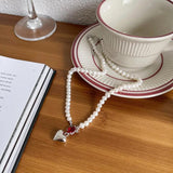 925 Silver Heart Pendant Necklace With Pearl Chain