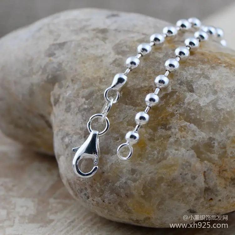 925 Silver Round Bead Necklace Thick 2.5mm 51cm Long
