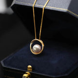 S925 Sterling Silver Necklace Round Pearl Pendant