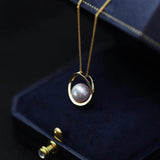 S925 Sterling Silver Necklace Round Pearl Pendant