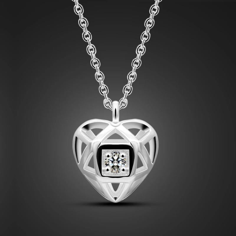 925 Silver Heart Pendant Choker Necklace with Zircon