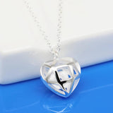 925 Silver Heart Pendant Choker Necklace with Zircon