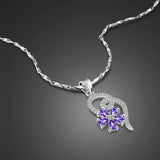 925 Silver Necklace Purple Zircon Flowers Choker Jewelry