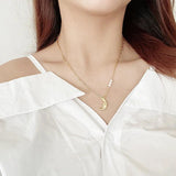 925 Silver Baroque Pearl Moon Pendant Necklace