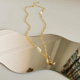925 Silver Baroque Pearl Moon Pendant Necklace